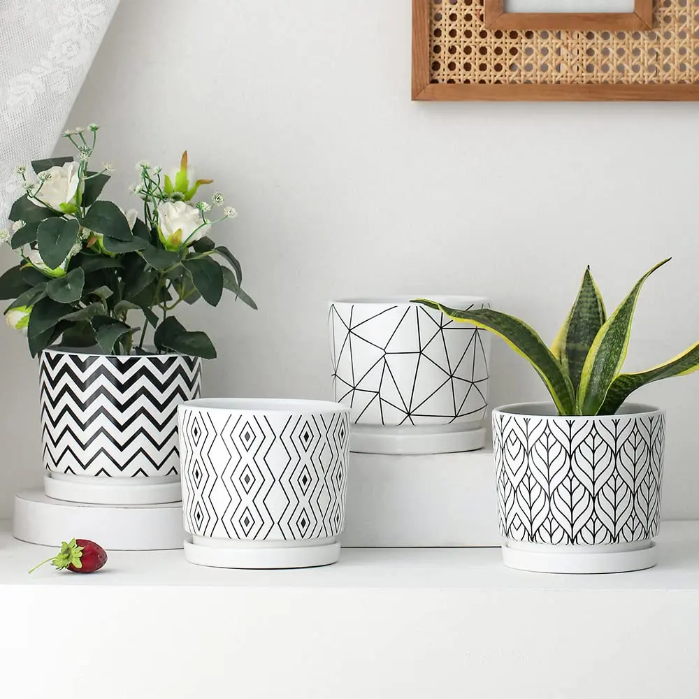 Ton Sin White Ceramic Flower Pots 5.5 Inch | Indoor Planters with Drainage for Succulents & Houseplants - view 5