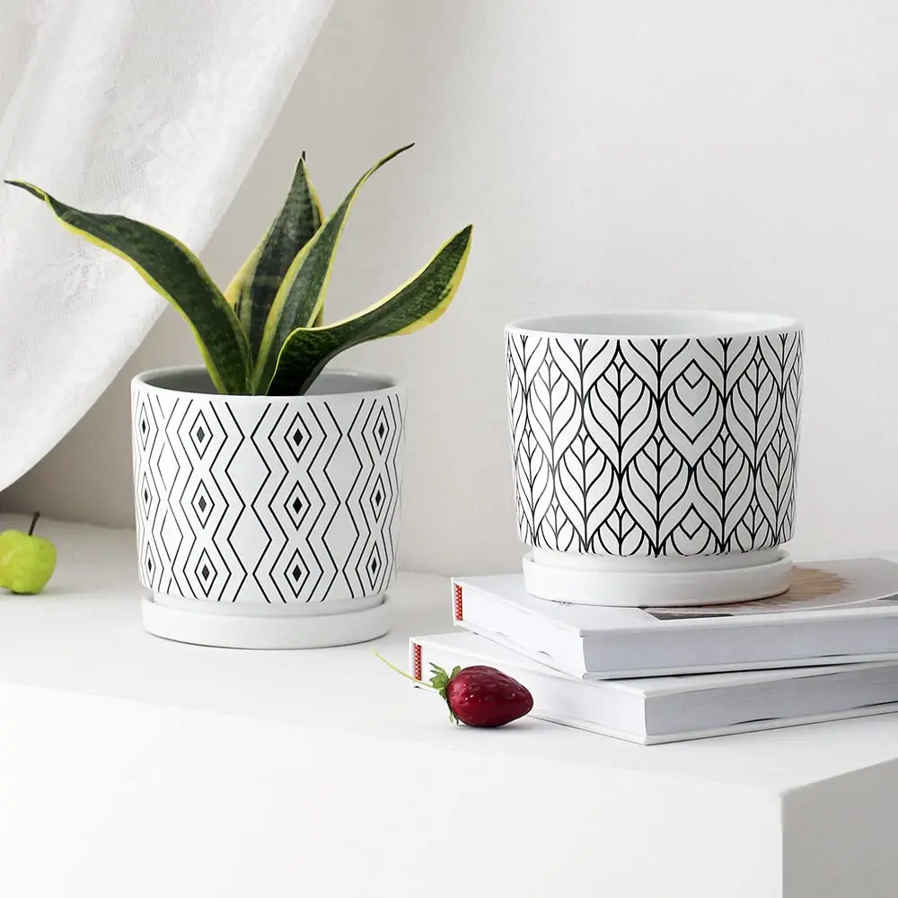 Ton Sin White Ceramic Flower Pots 5.5 Inch | Indoor Planters with Drainage for Succulents & Houseplants - view 6