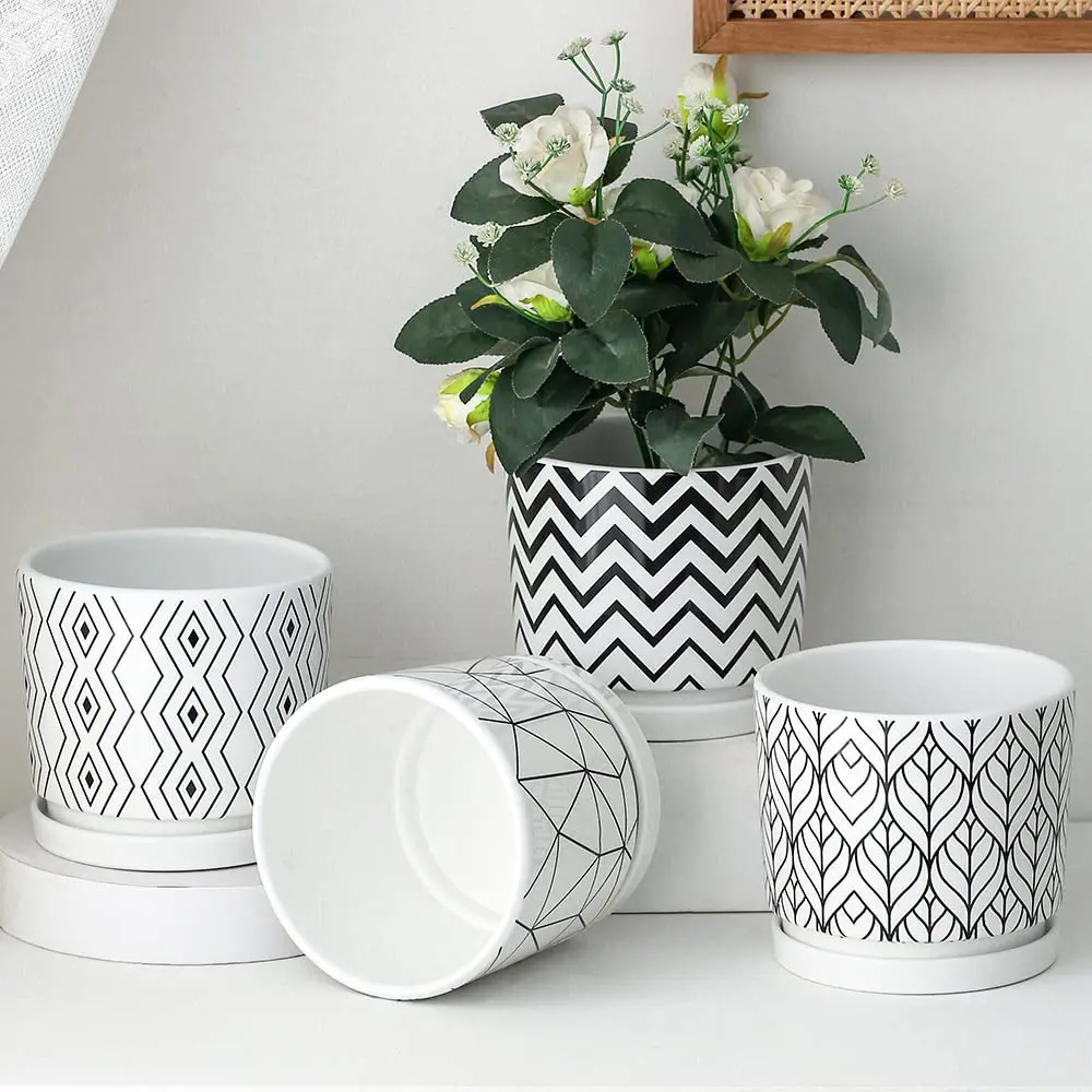 Ton Sin White Ceramic Flower Pots 5.5 Inch | Indoor Planters with Drainage for Succulents & Houseplants - view 7