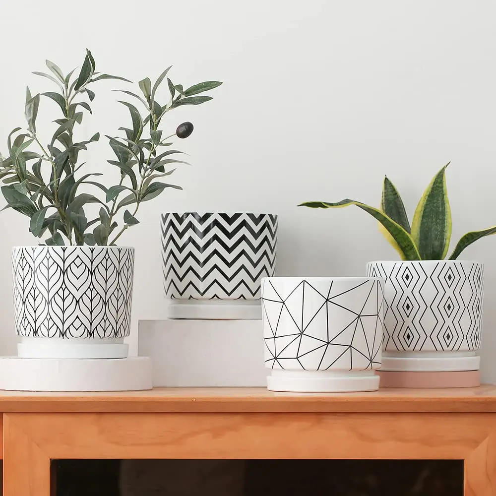 Ton Sin White Ceramic Flower Pots 5.5 Inch | Indoor Planters with Drainage for Succulents & Houseplants - view 3