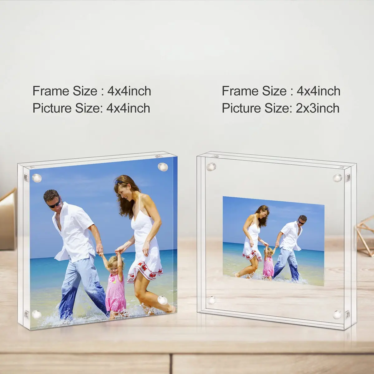 AMEITECH 4x4 inch (10x10 cm) Clear Acrylic Magnetic Picture Frame | Double-Sided Display - view 4