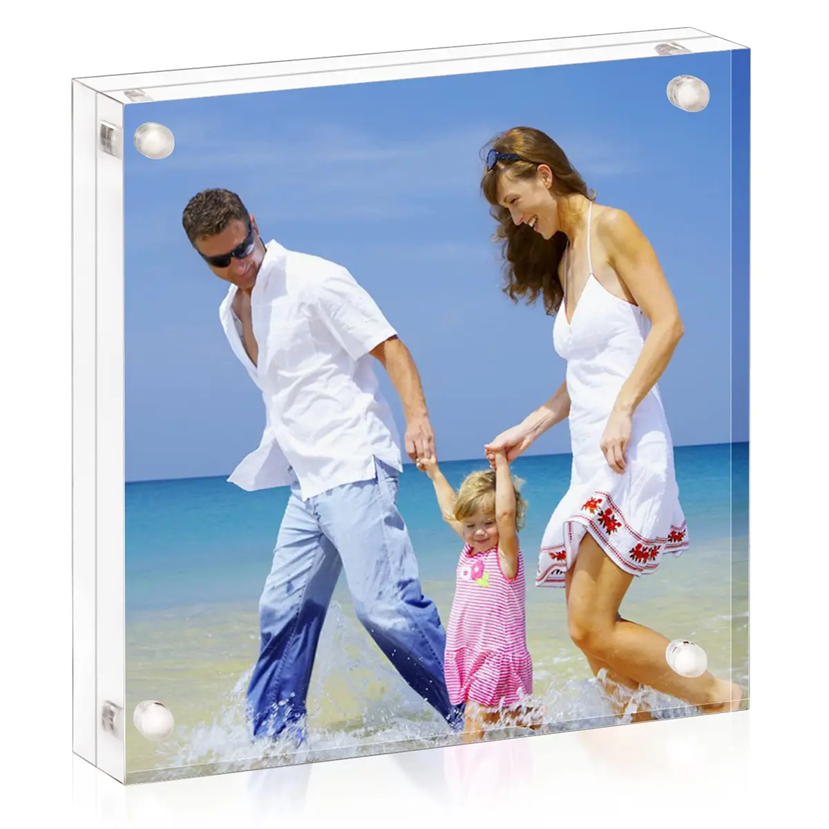 AMEITECH 4x4 inch (10x10 cm) Clear Acrylic Magnetic Picture Frame | Double-Sided Display - main product image