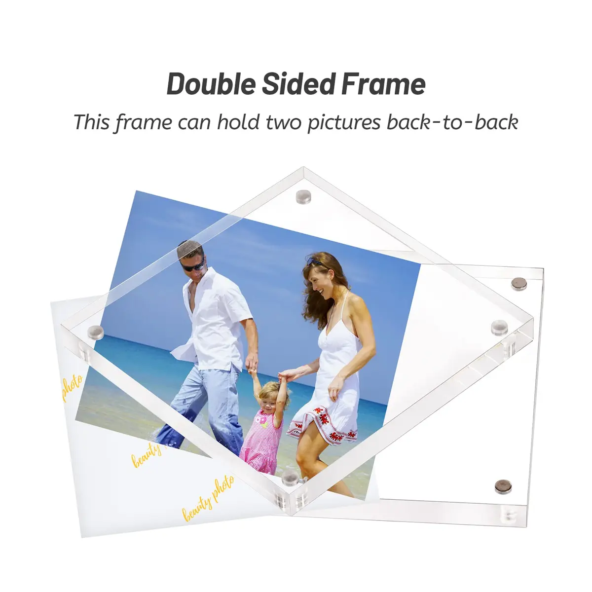 AMEITECH 4x4 inch (10x10 cm) Clear Acrylic Magnetic Picture Frame | Double-Sided Display - view 2