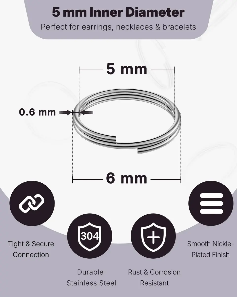 Uniclife 6 mm Metal Split Jump Rings 500 PCS | Durable Jewelry Connectors for DIY Crafts - view 2