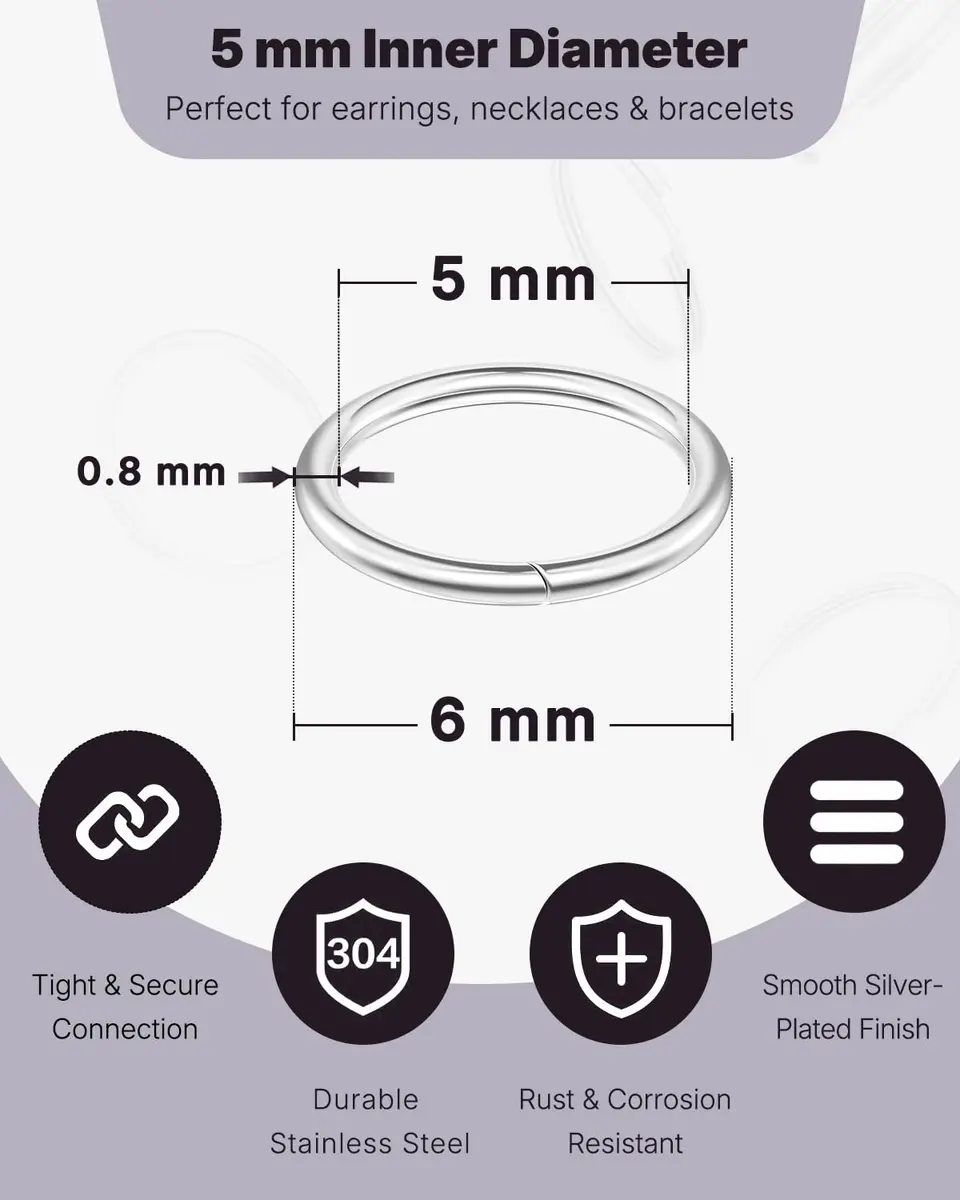 Uniclife 6 mm Silver Jump Rings 1000 PCS | Jewelry Making Open Loops for DIY Crafts - view 2