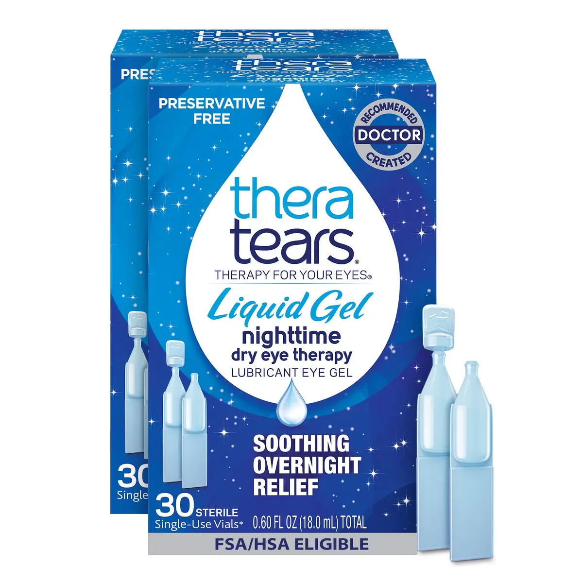 TheraTears Liquid Gel Nighttime Eye Drops 30 Count (1.2 Fl Oz) | Preservative-Free Overnight Relief - main product image