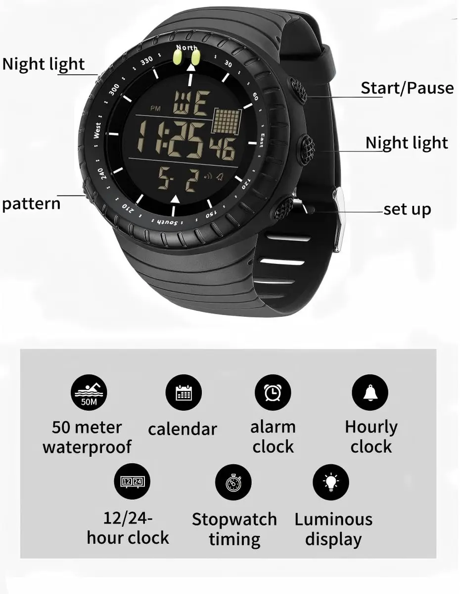 ManLinKei Digital Sports Watch, Military Waterproof Tactical Watch for Men, 1.97in - view 6