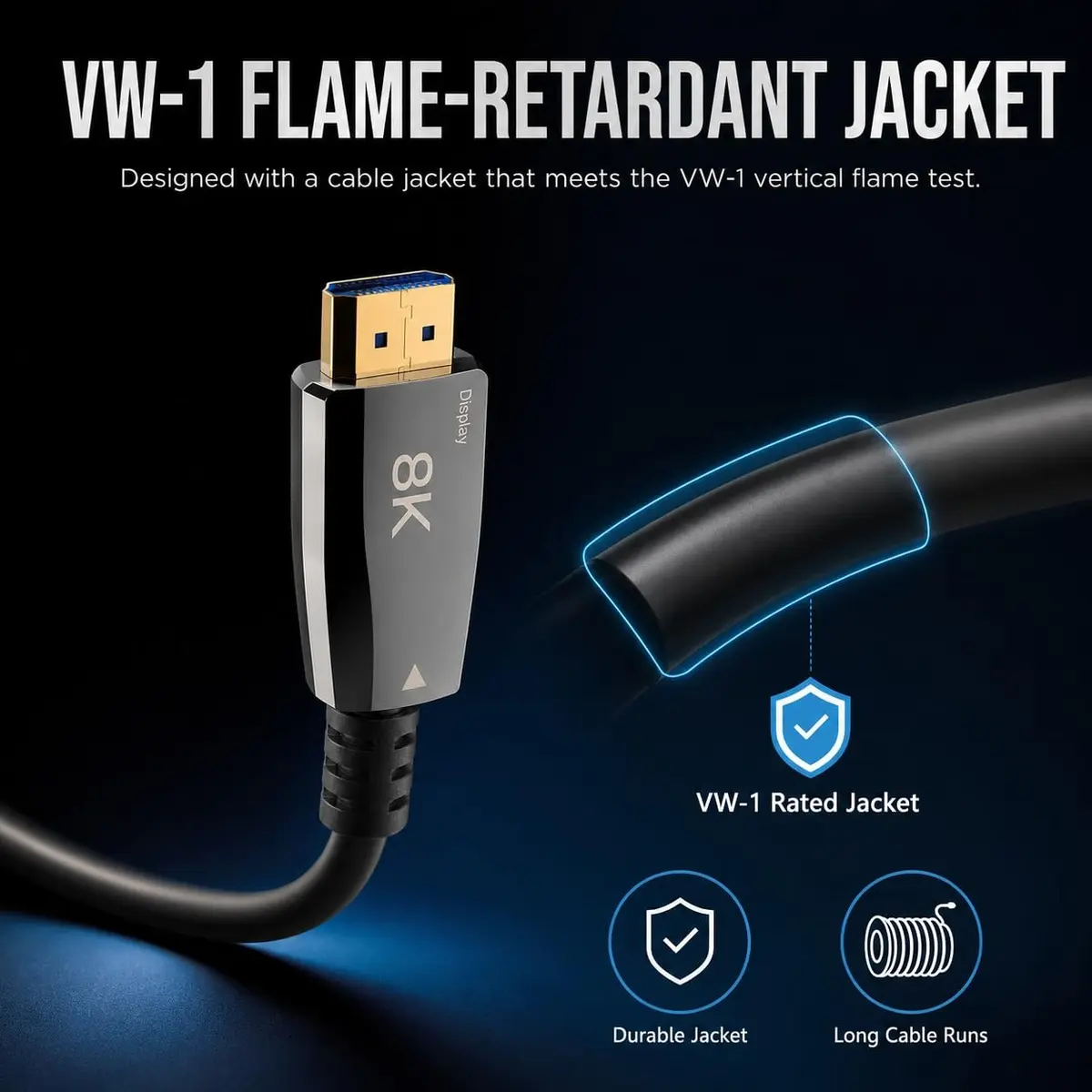 Pacroban 50ft Fiber Optic HDMI 2.1 Cable | 8K@60Hz, 4K@120Hz, 48Gbps, eARC, CL3 Rated - view 3
