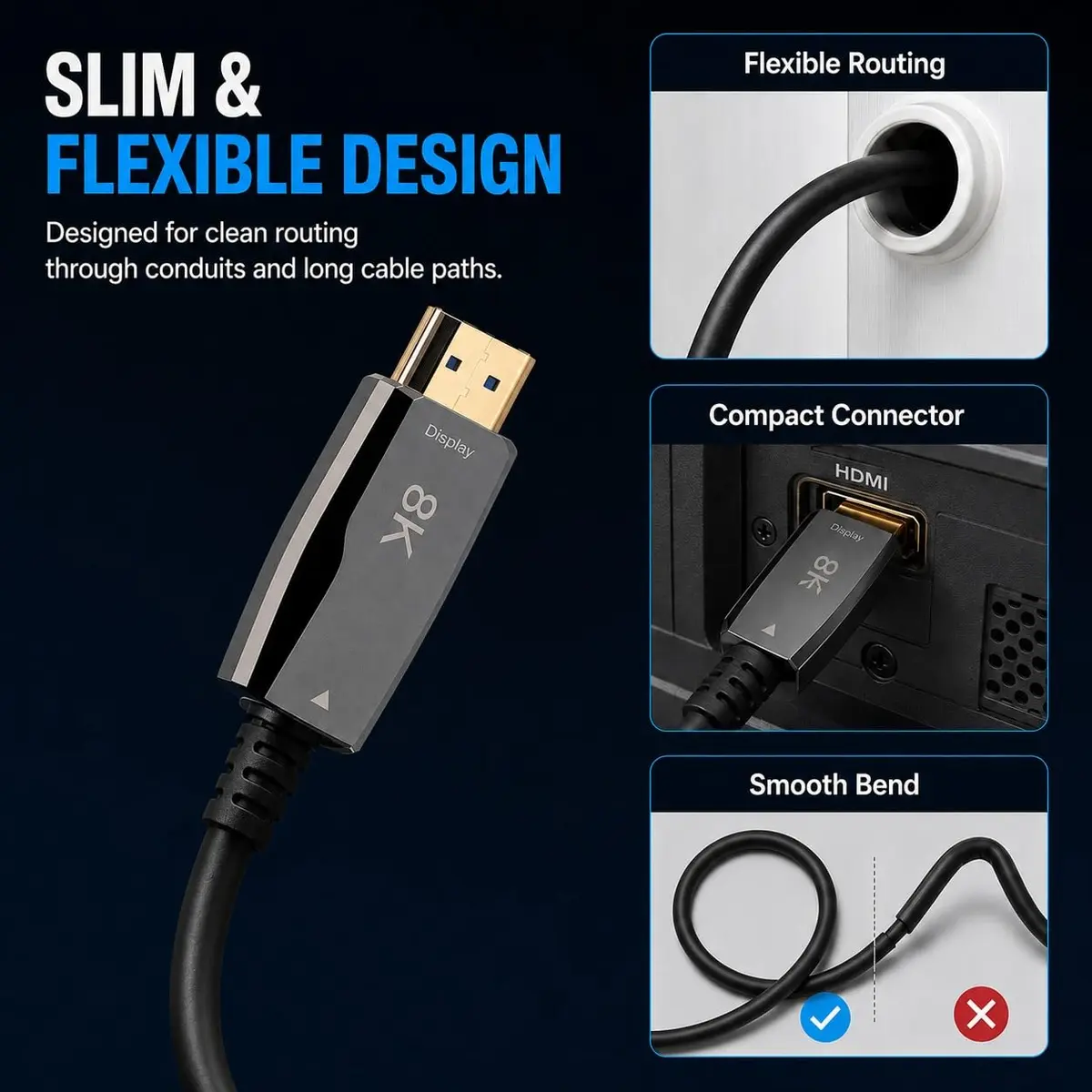 Pacroban 50ft Fiber Optic HDMI 2.1 Cable | 8K@60Hz, 4K@120Hz, 48Gbps, eARC, CL3 Rated - view 4