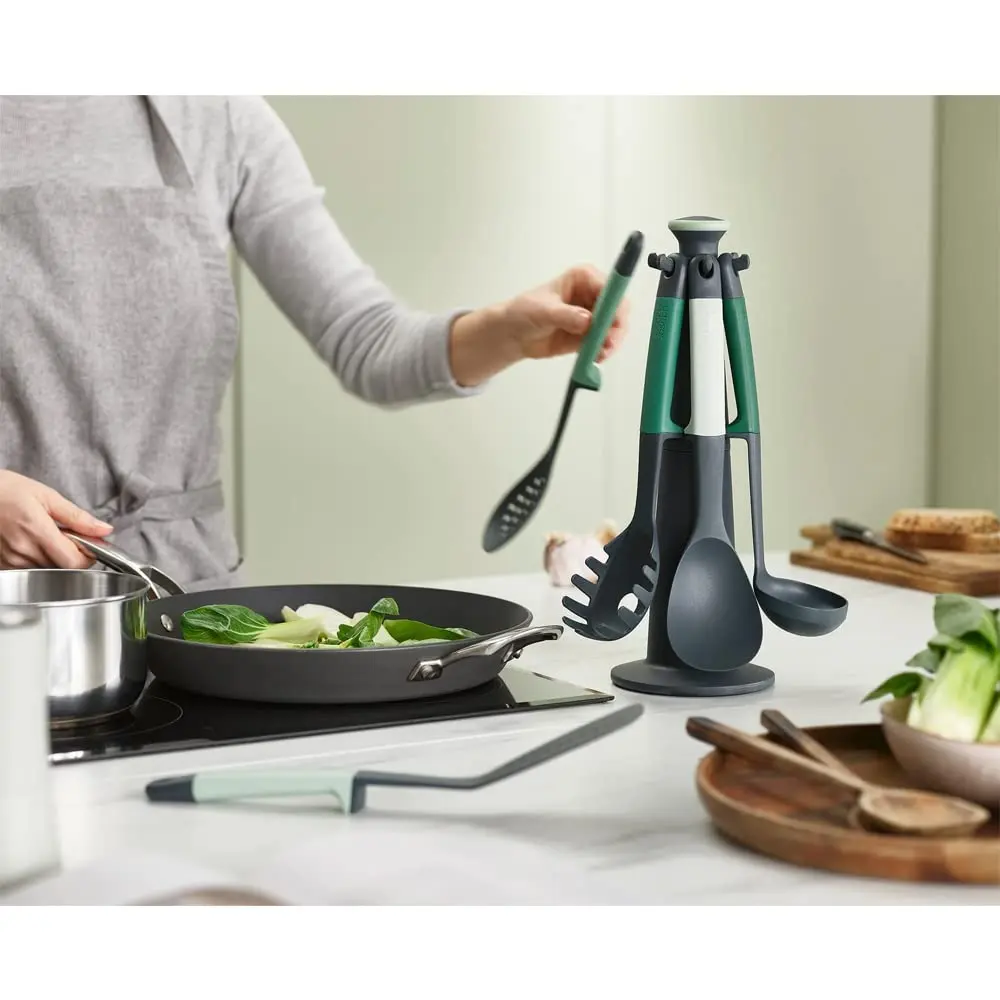 Joseph Joseph Elevate Kitchen Utensil Set with Rotating Stand | 6-Piece Non-Stick Friendly Tools in Sage Green - view 2