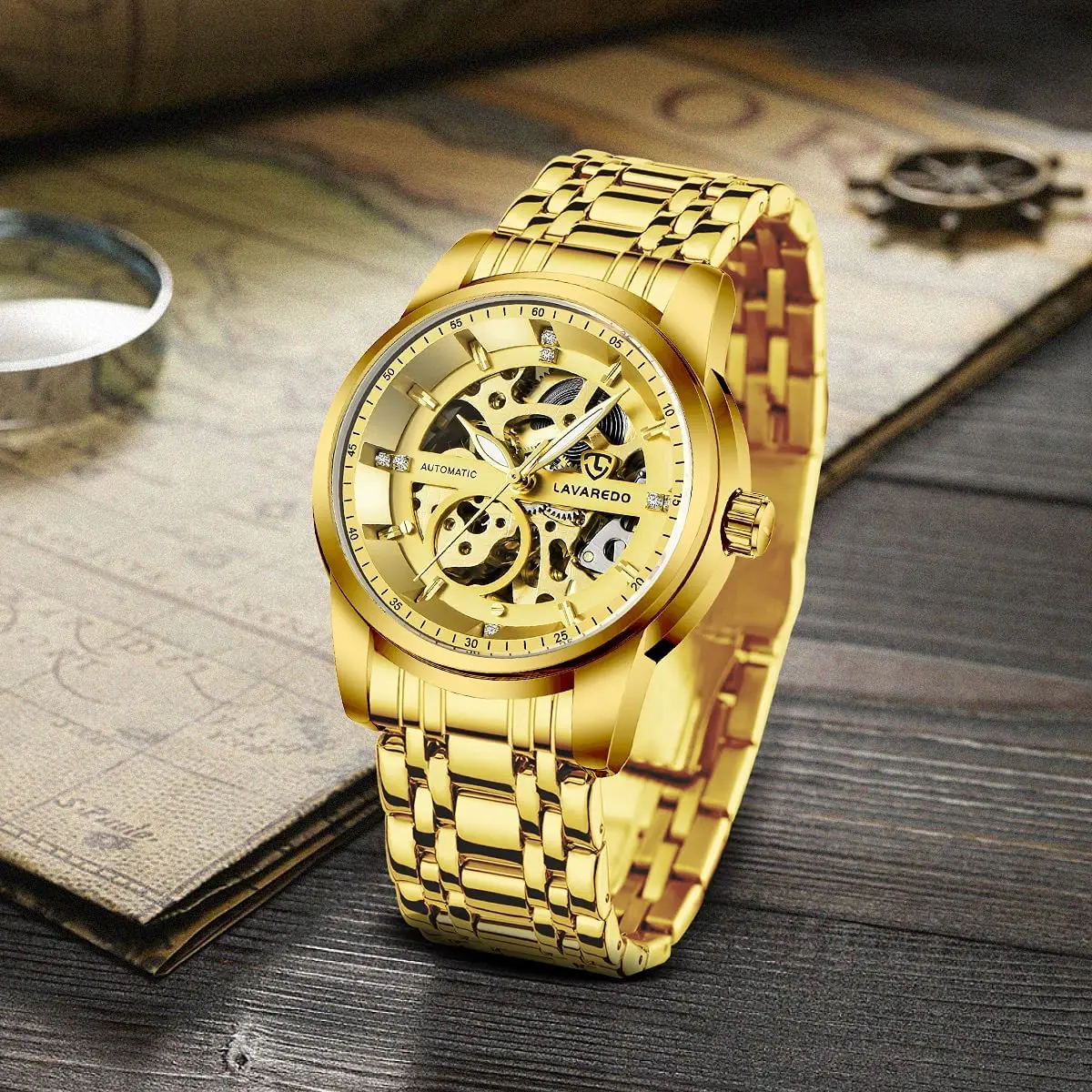A ALPS Men's Skeleton Luxury Mechanical Watch 40mm (1.57 inches) | Automatic Self-Winding with Roman Numerals - view 5