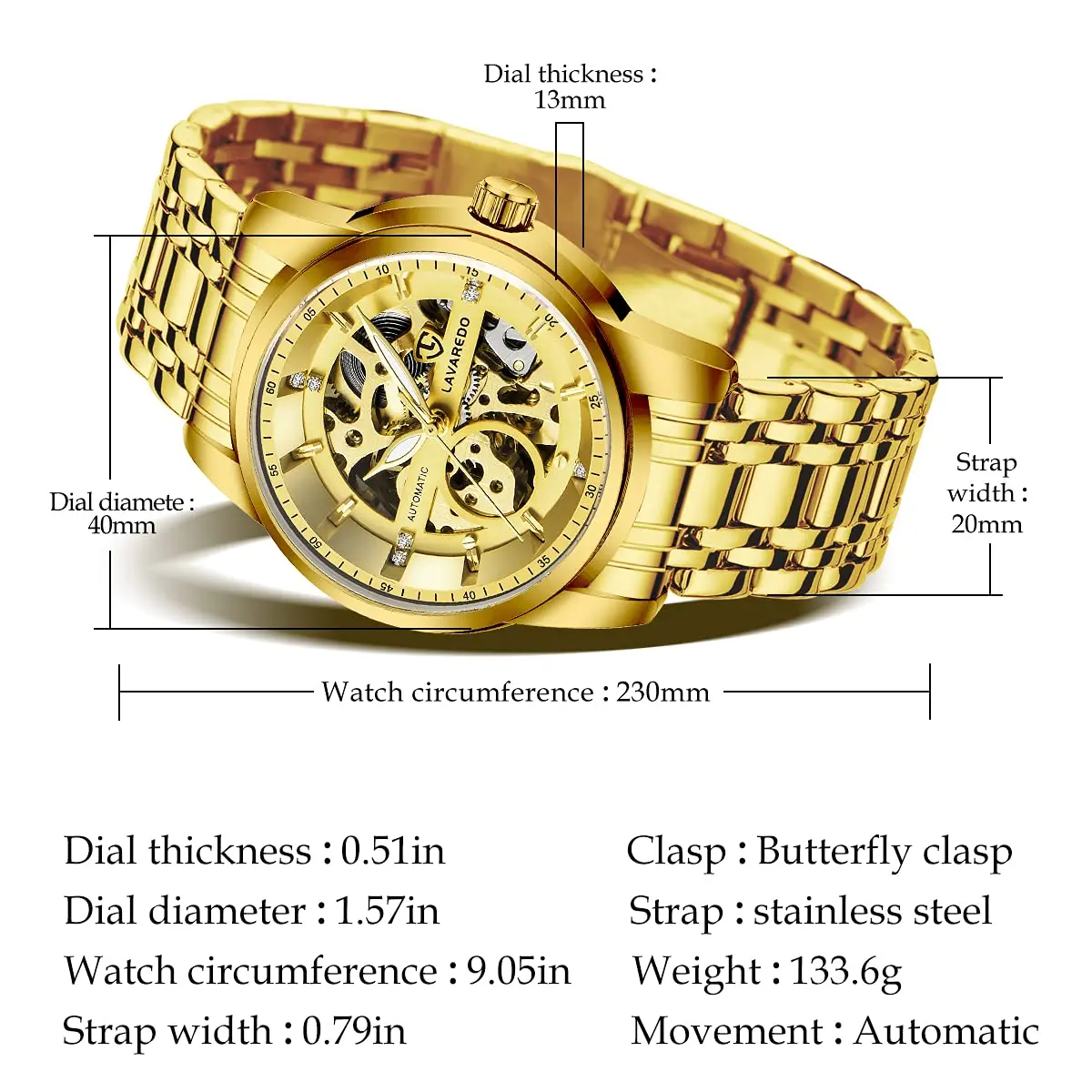 A ALPS Men's Skeleton Luxury Mechanical Watch 40mm (1.57 inches) | Automatic Self-Winding with Roman Numerals - view 6