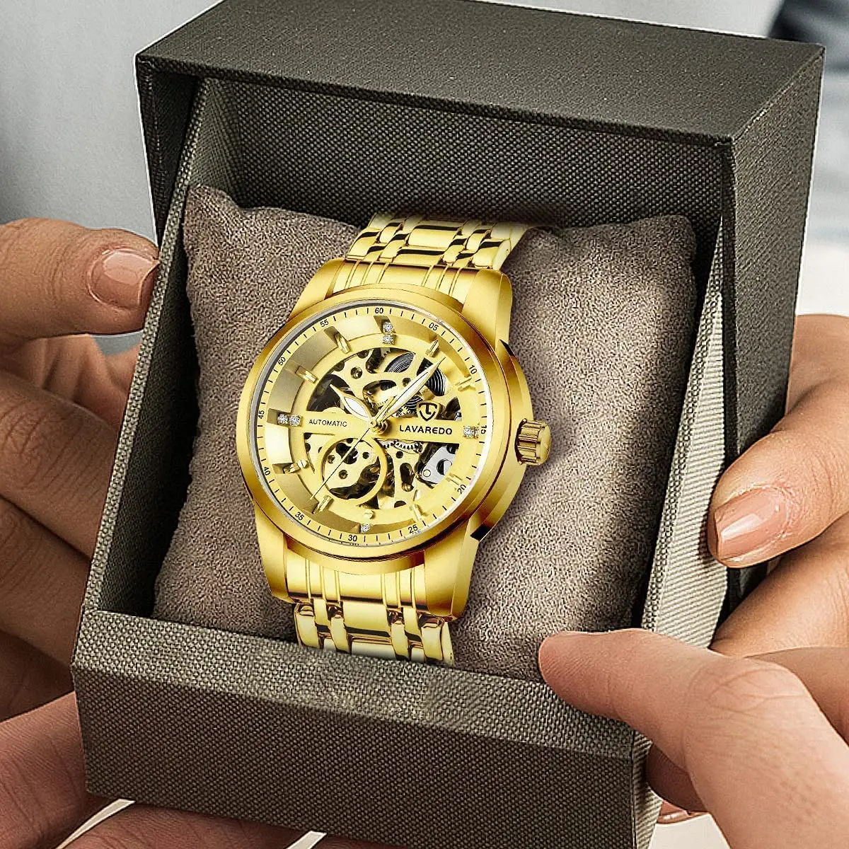 A ALPS Men's Skeleton Luxury Mechanical Watch 40mm (1.57 inches) | Automatic Self-Winding with Roman Numerals - view 2