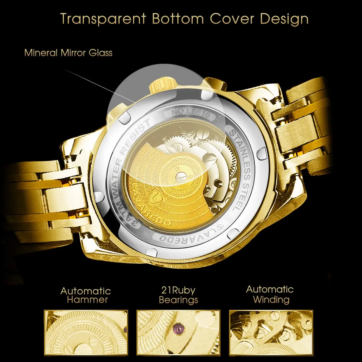 A ALPS Men's Skeleton Luxury Mechanical Watch 40mm (1.57 inches) | Automatic Self-Winding with Roman Numerals - view 4