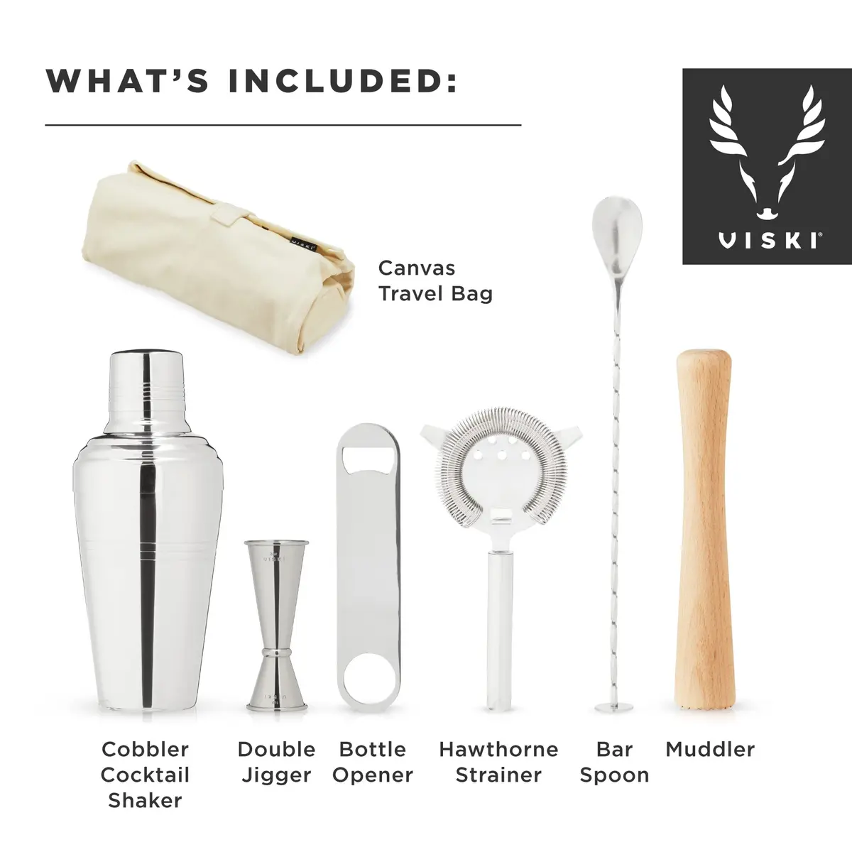 Viski Travel Bartender Kit 6pc Set | Portable Cocktail Mixing Essentials for On-the-Go Mixology - view 2