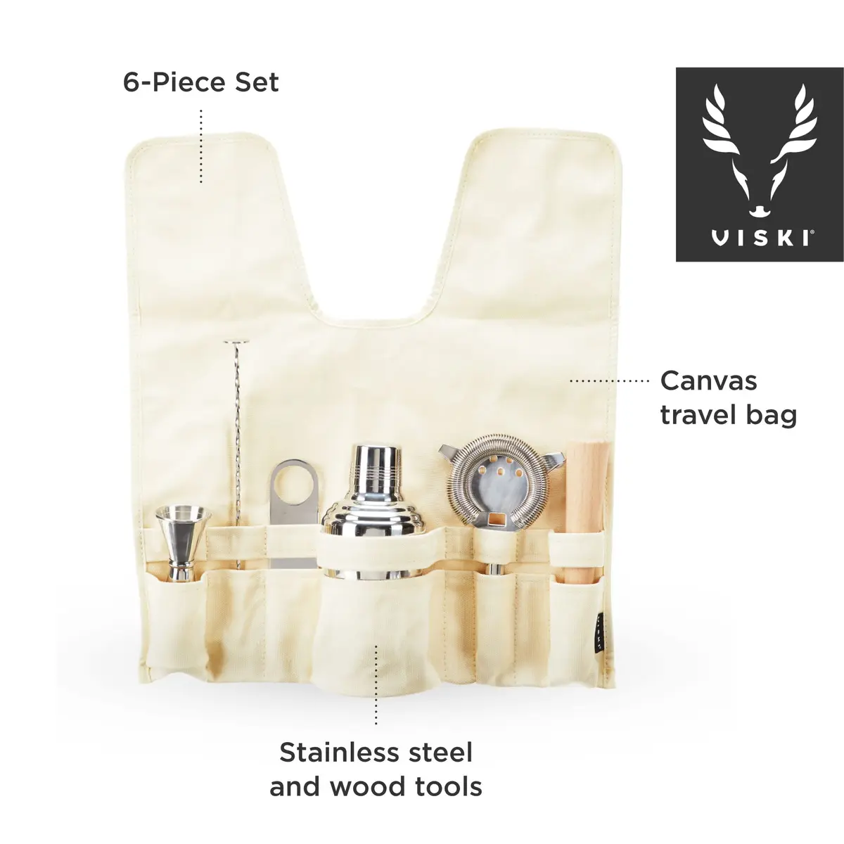 Viski Travel Bartender Kit 6pc Set | Portable Cocktail Mixing Essentials for On-the-Go Mixology - view 3