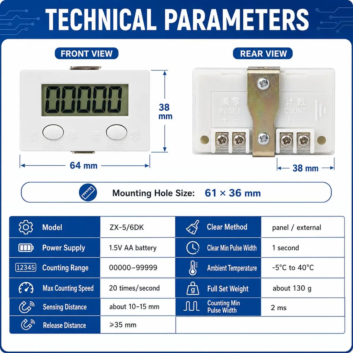 JAMIT Digital Counter for Knitting Machine, LCD 0-99999 5-Digit Tally Counter with Magnetic Proximity Switch Sensor | Automatic Counting - view 6