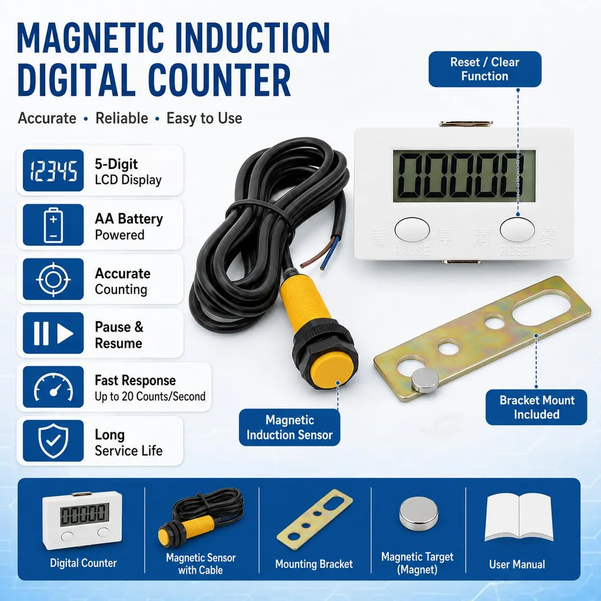 JAMIT Digital Counter for Knitting Machine, LCD 0-99999 5-Digit Tally Counter with Magnetic Proximity Switch Sensor | Automatic Counting - view 2