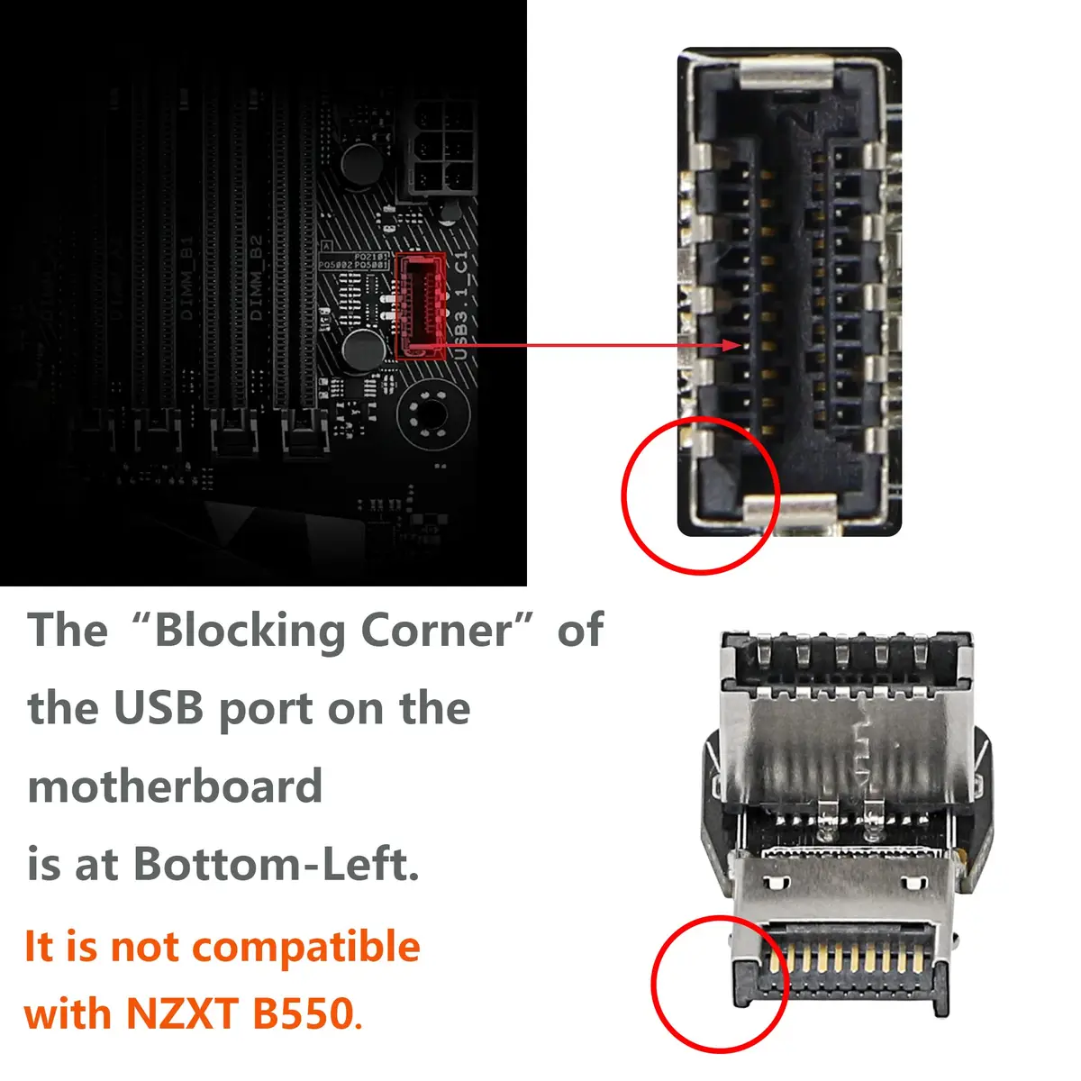 CERRXIAN 90 Degree USB Type E Adapter, Up Angle USB 3.2 Type E Male to Female, High Speed 10Gbps for USB C Header Motherboard (Up/A) - view 2