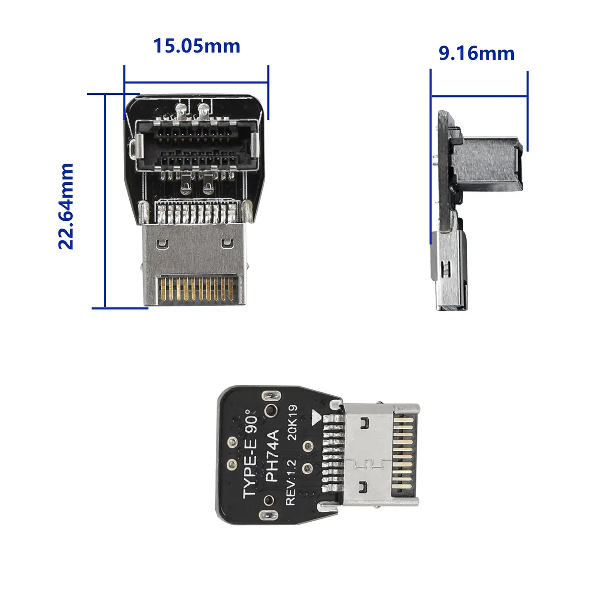 CERRXIAN 90 Degree USB Type E Adapter, Up Angle USB 3.2 Type E Male to Female, High Speed 10Gbps for USB C Header Motherboard (Up/A) - view 4