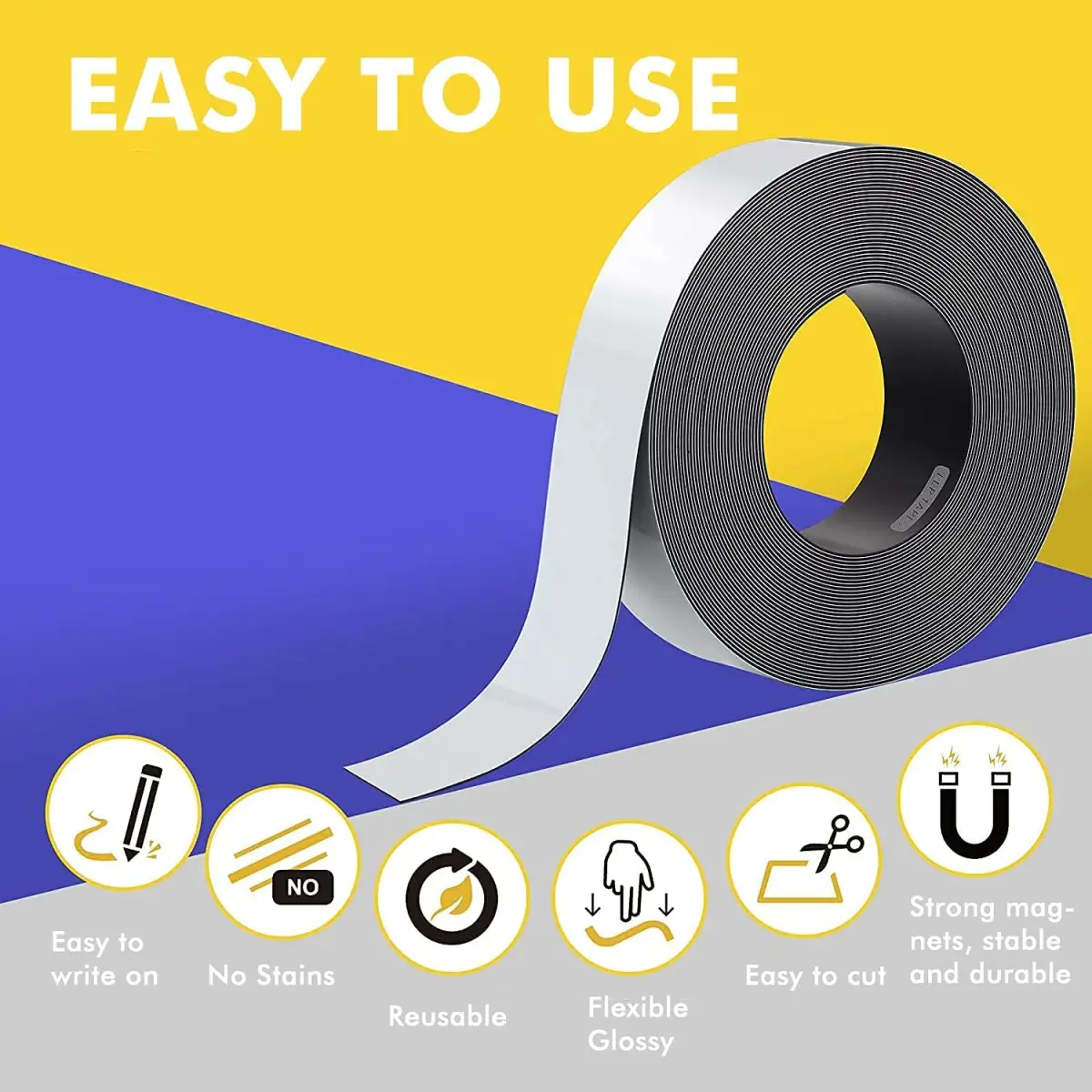 LLPT Dry Erase Magnetic Label Strips 1” x 26 Ft Yellow | Reusable & Water-Resistant for Metallic Surfaces - view 2