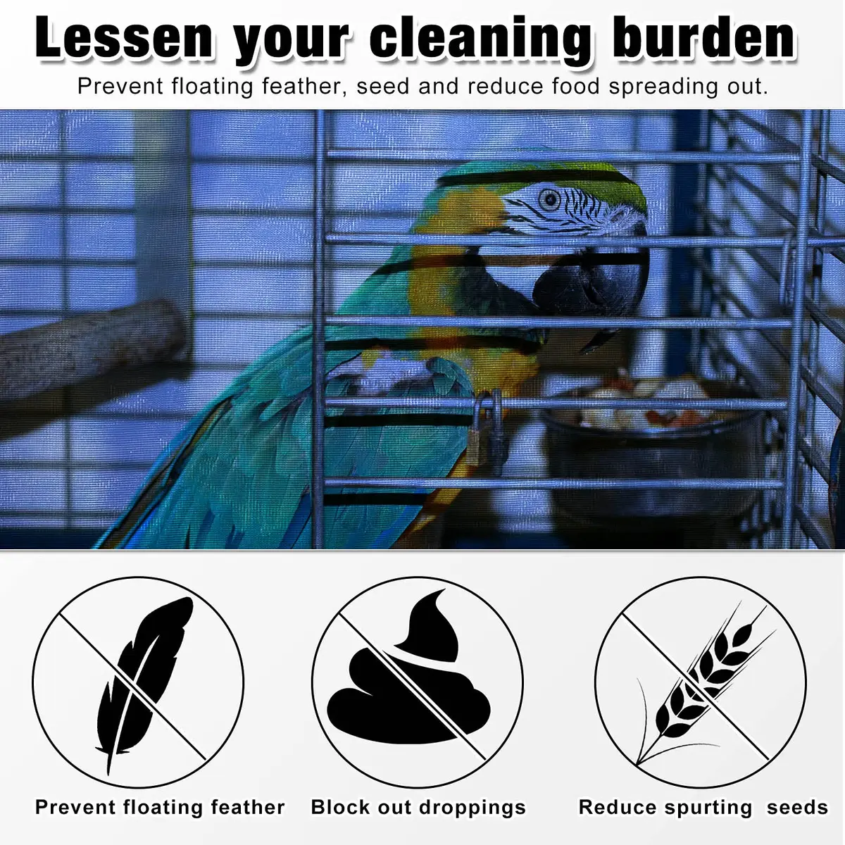Shappy Bird Cage Seed Catcher Net 300 x 37 cm (118 x 15 Inch) | Breathable Nylon Mesh for Medium/Small Cages - view 4