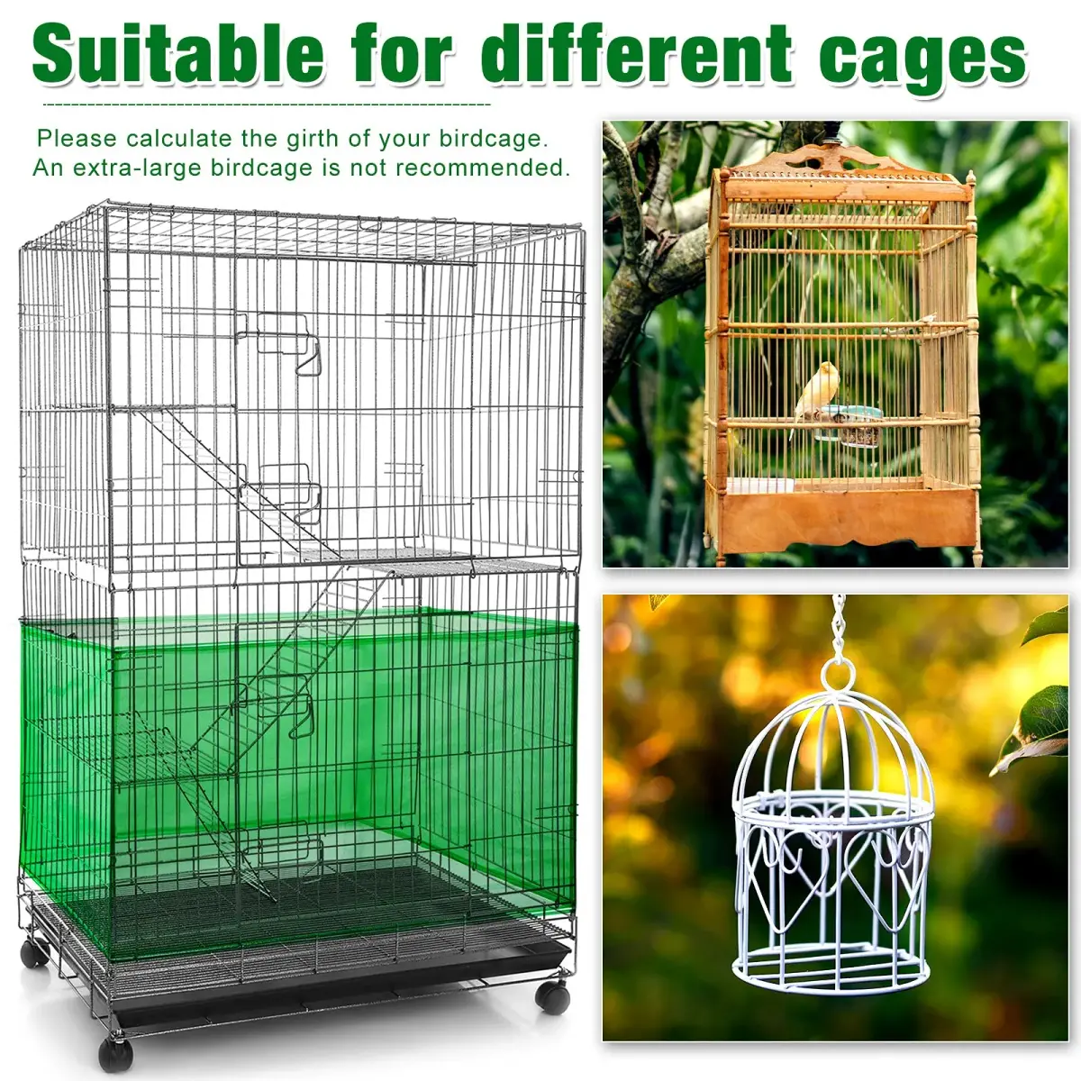 Shappy Green Bird Cage Seed Catcher Net 300cm (118 Inch) | Keeps House Clean - view 6