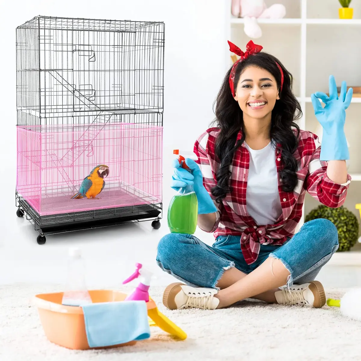 Shappy Bird Cage Seed Catcher Net 300cm (118 Inch) Light Pink | Adjustable Mesh for Medium/Small Cages - view 6