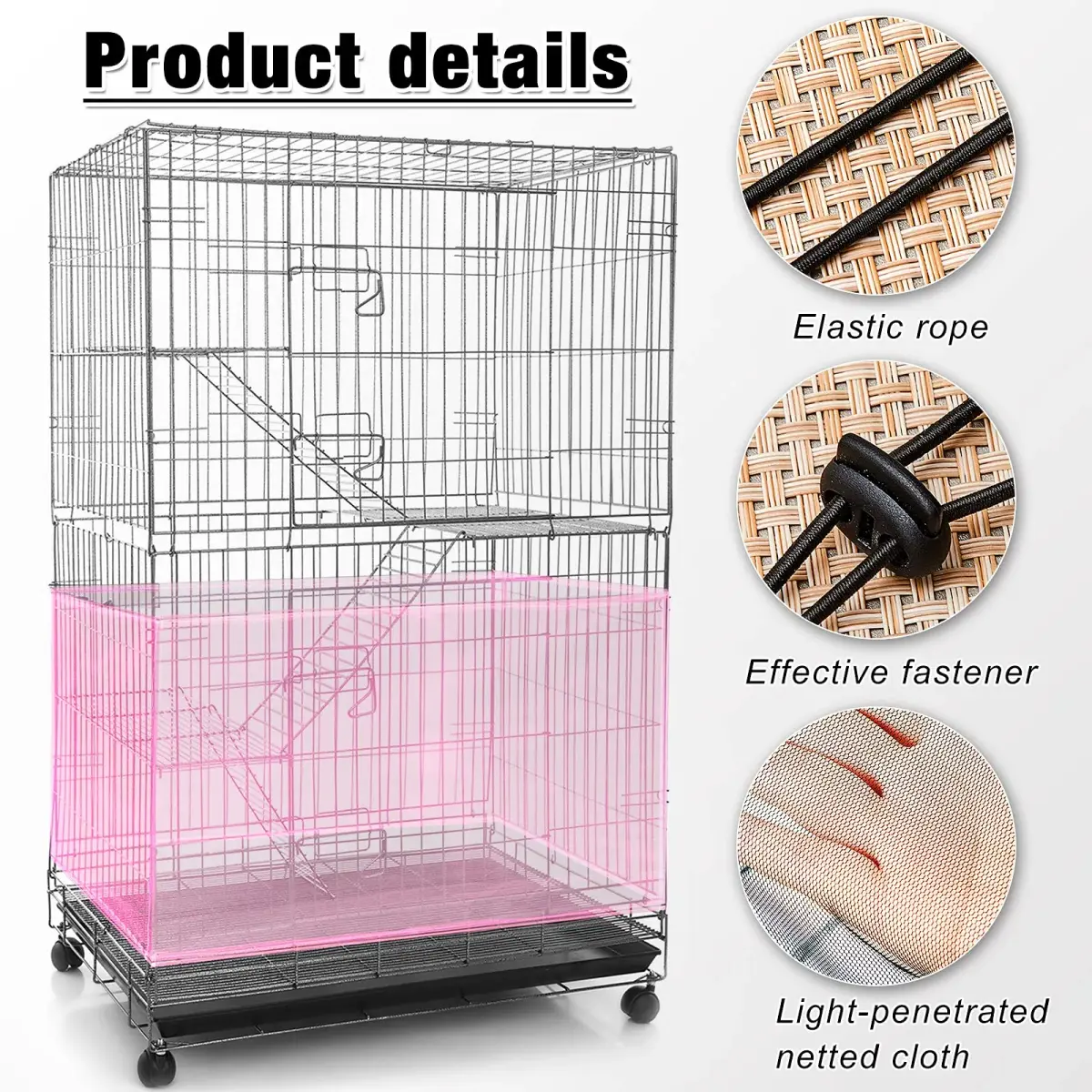 Shappy Bird Cage Seed Catcher Net 300cm (118 Inch) Light Pink | Adjustable Mesh for Medium/Small Cages - view 4