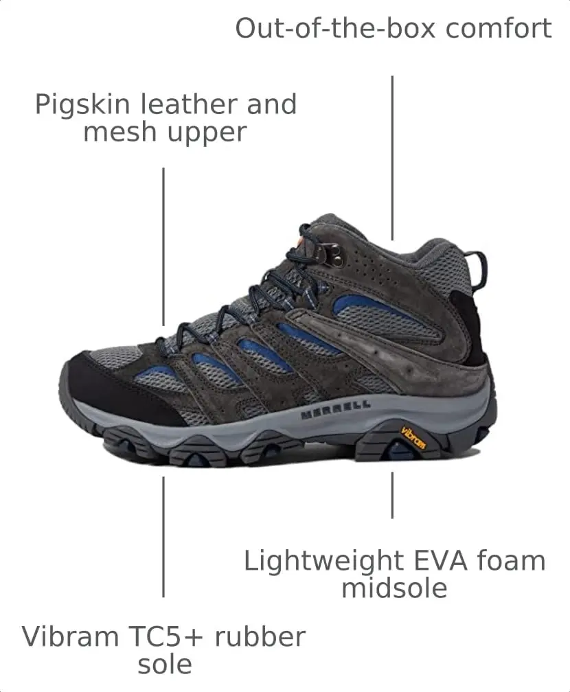 Merrell Men’s Moab 3 Mid Hiking Boot, Granite, 7 Wide | All-Day Comfort & Durability for Indian Trails - view 3