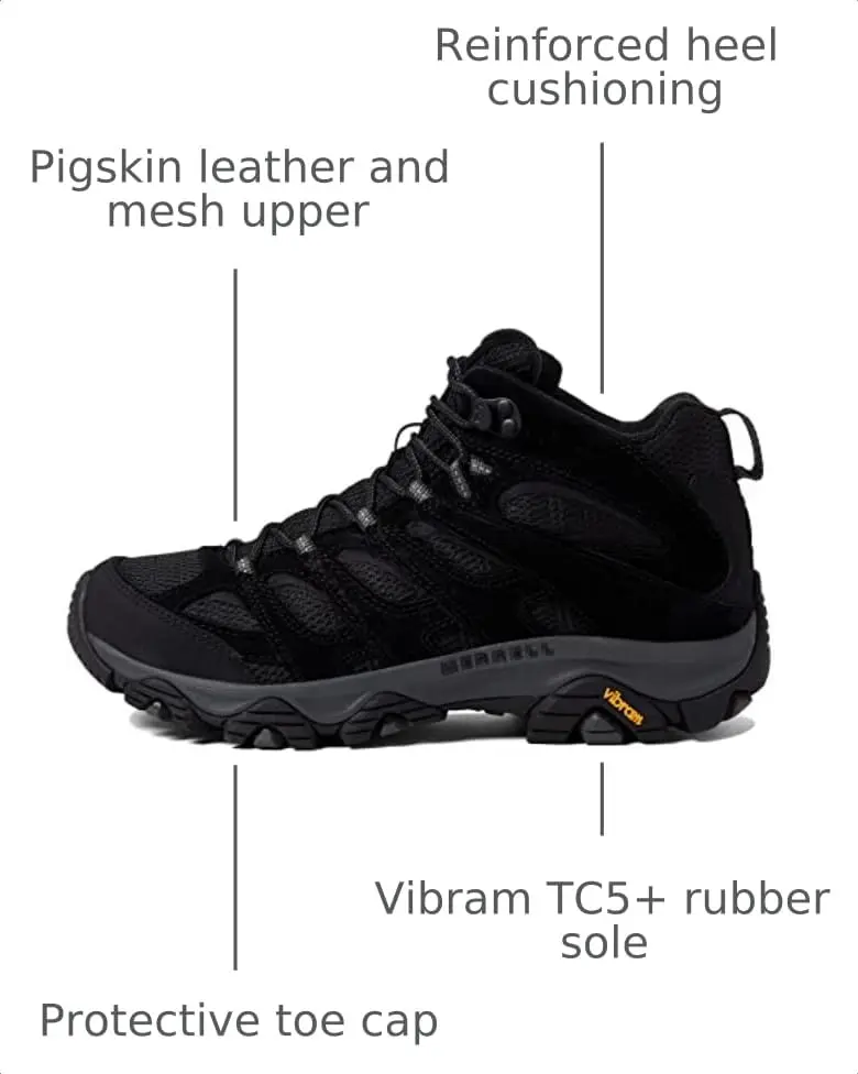 Merrell Men’s Moab 3 Mid Hiking Boot, Black Night, 10 Wide | Out-of-the-Box Comfort & Durability - view 4