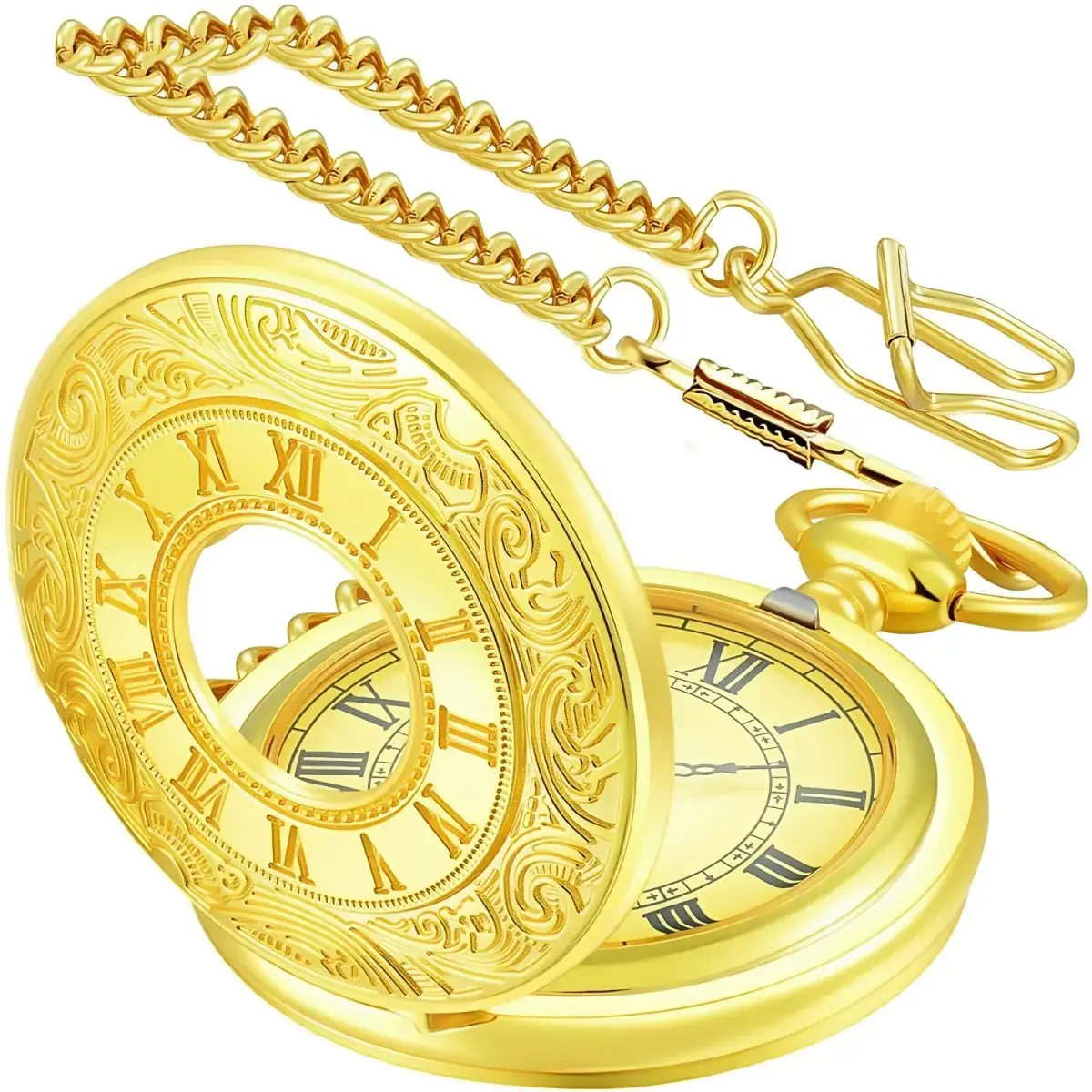 LYMFHCH Vintage Roman Numeral Pocket Watch with Chain | 46mm Case Diameter - main product image