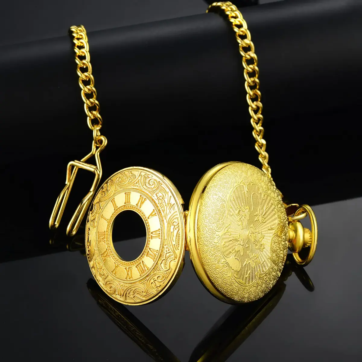 LYMFHCH Vintage Roman Numeral Pocket Watch with Chain | 46mm Case Diameter - view 5