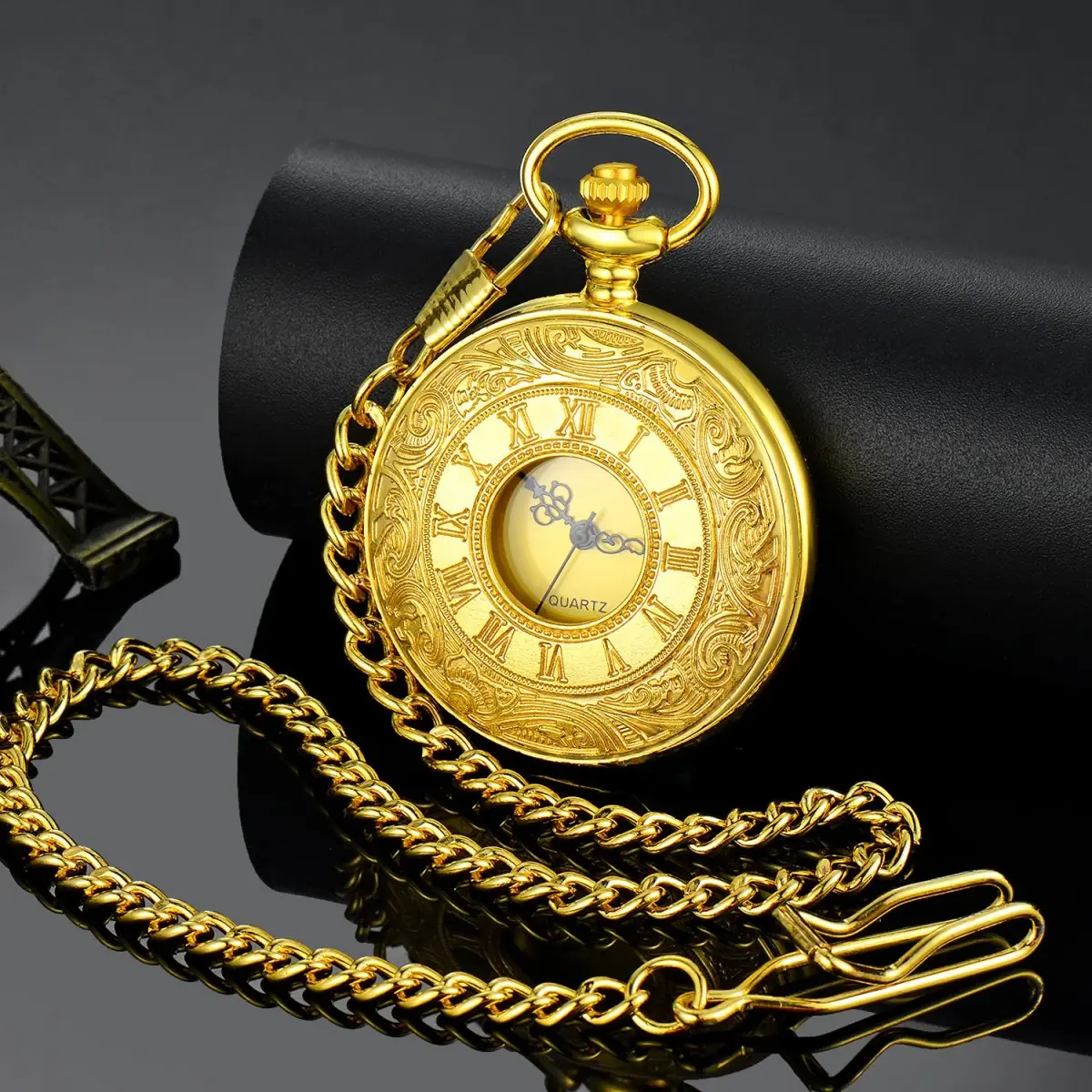 LYMFHCH Vintage Roman Numeral Pocket Watch with Chain | 46mm Case Diameter - view 2