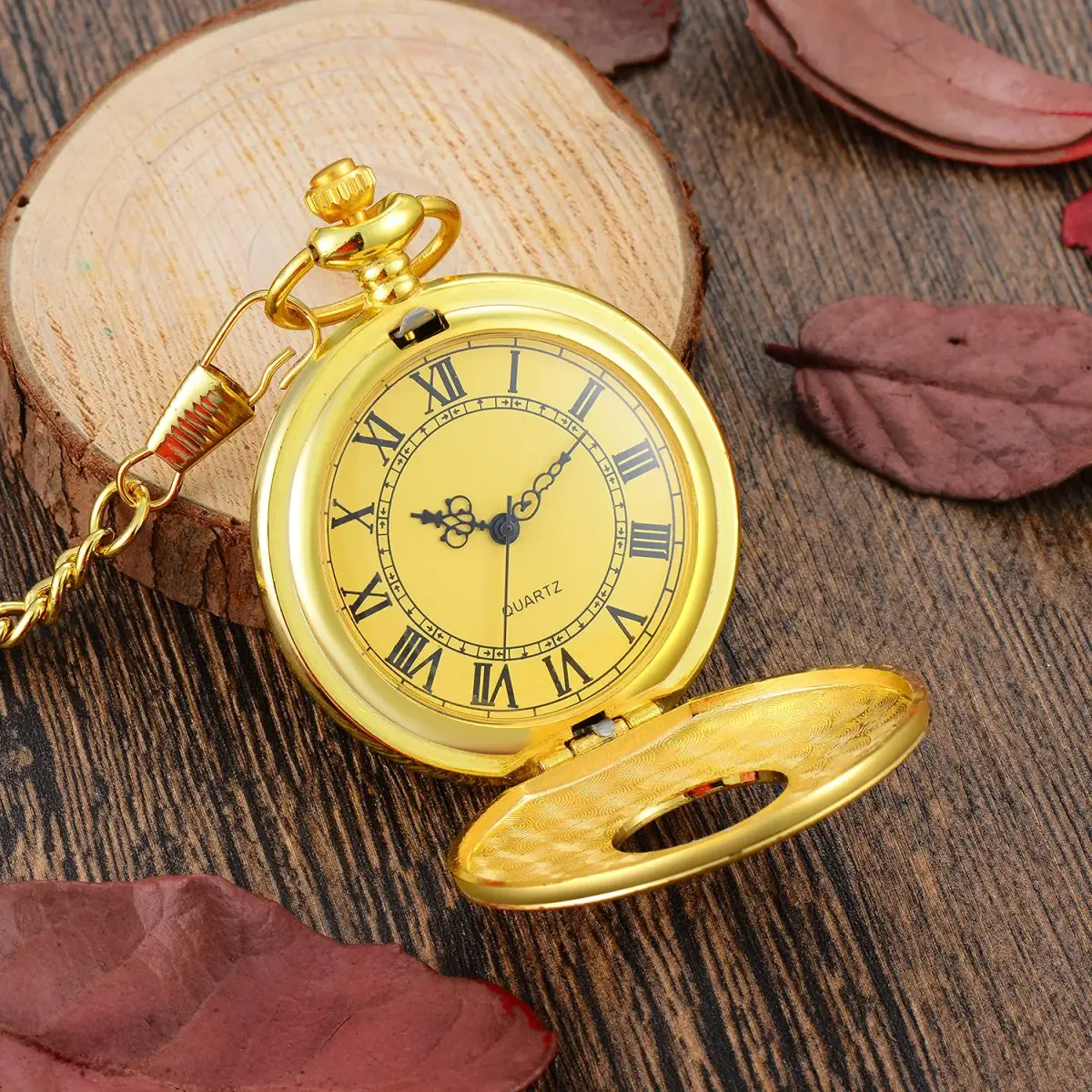 LYMFHCH Vintage Roman Numeral Pocket Watch with Chain | 46mm Case Diameter - view 3