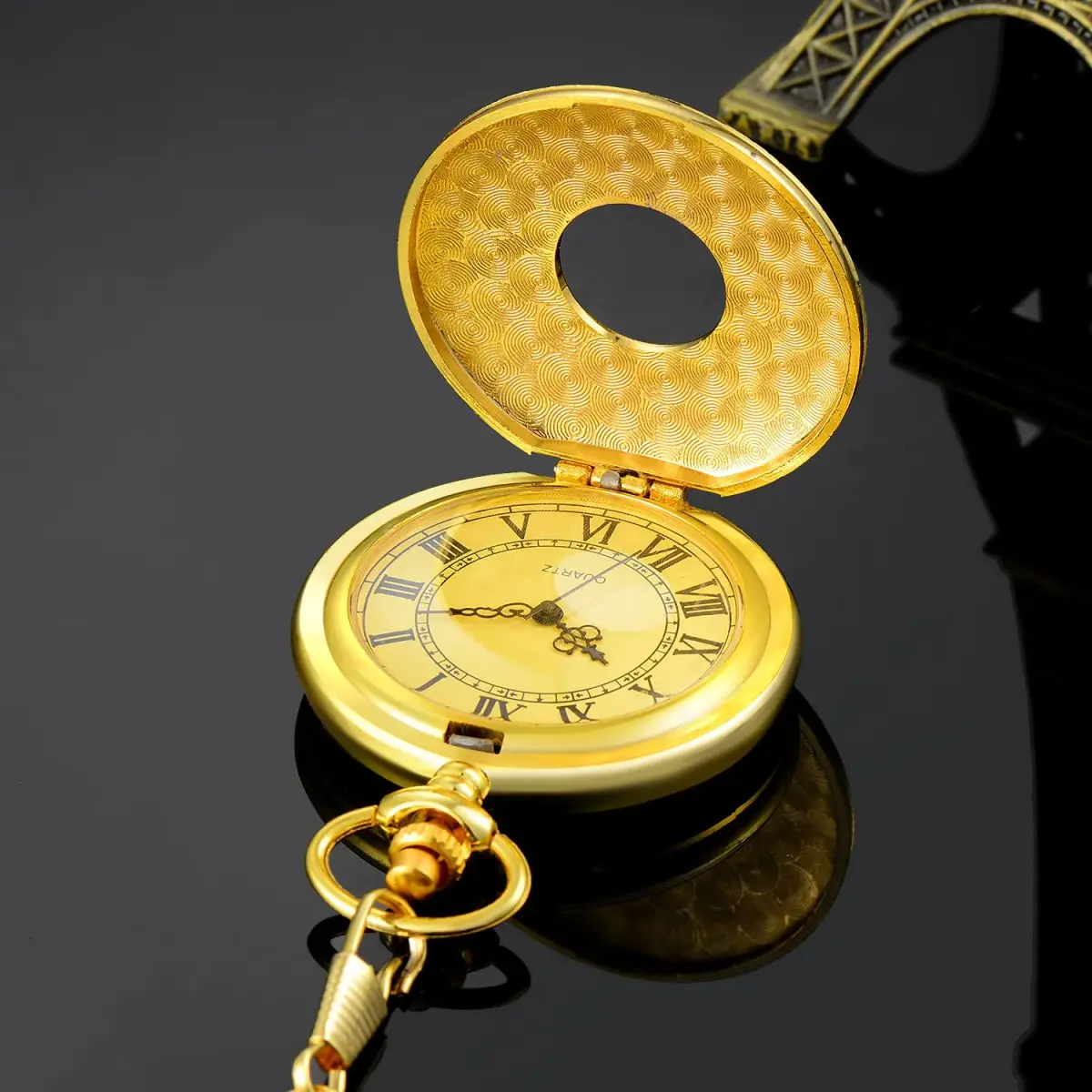 LYMFHCH Vintage Roman Numeral Pocket Watch with Chain | 46mm Case Diameter - view 4