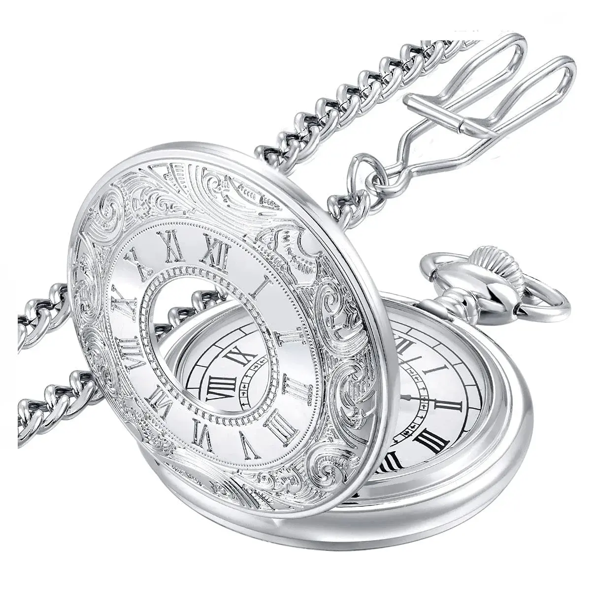 LYMFHCH Vintage Pocket Watch Roman Numerals Scale Quartz Pocket Watch with Chain | 46mm Case - main product image