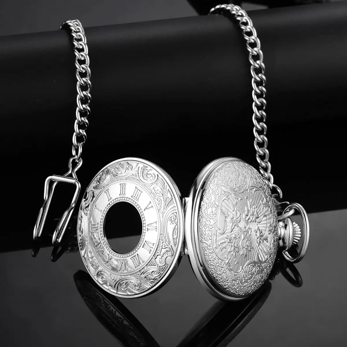 LYMFHCH Vintage Pocket Watch Roman Numerals Scale Quartz Pocket Watch with Chain | 46mm Case - view 5