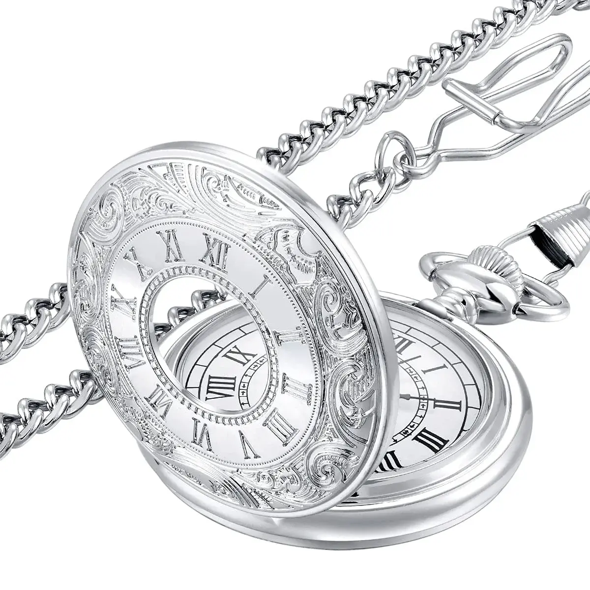 LYMFHCH Vintage Pocket Watch Roman Numerals Scale Quartz Pocket Watch with Chain | 46mm Case - view 8