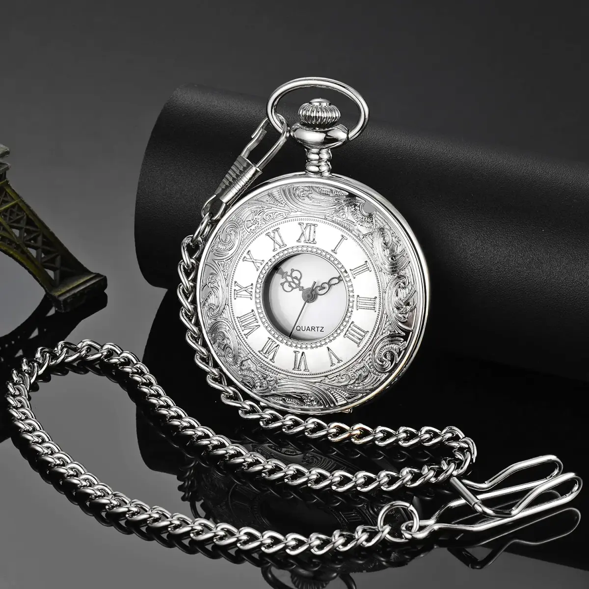LYMFHCH Vintage Pocket Watch Roman Numerals Scale Quartz Pocket Watch with Chain | 46mm Case - view 2