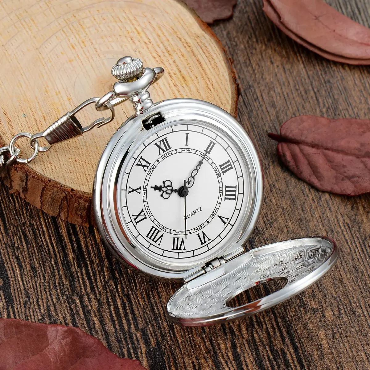 LYMFHCH Vintage Pocket Watch Roman Numerals Scale Quartz Pocket Watch with Chain | 46mm Case - view 3