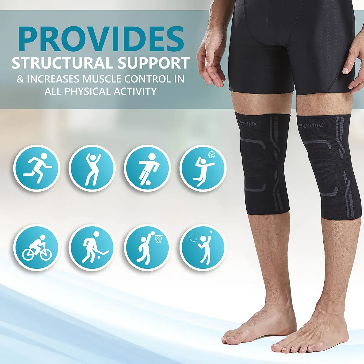 Bodyprox Knee Compression Sleeve for Men and Women (2 Pack) | Running & Workout Support - view 6