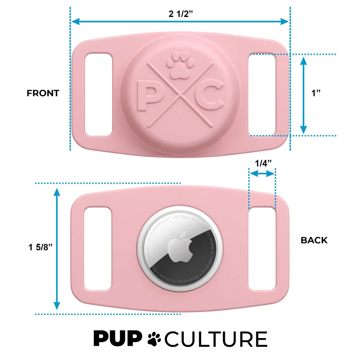 Pup Culture Airtag Dog Collar Holder Case | Pink Silicone Loop for Apple AirTag GPS Pet Tracker (1.5 inch Collar Fit) - view 3