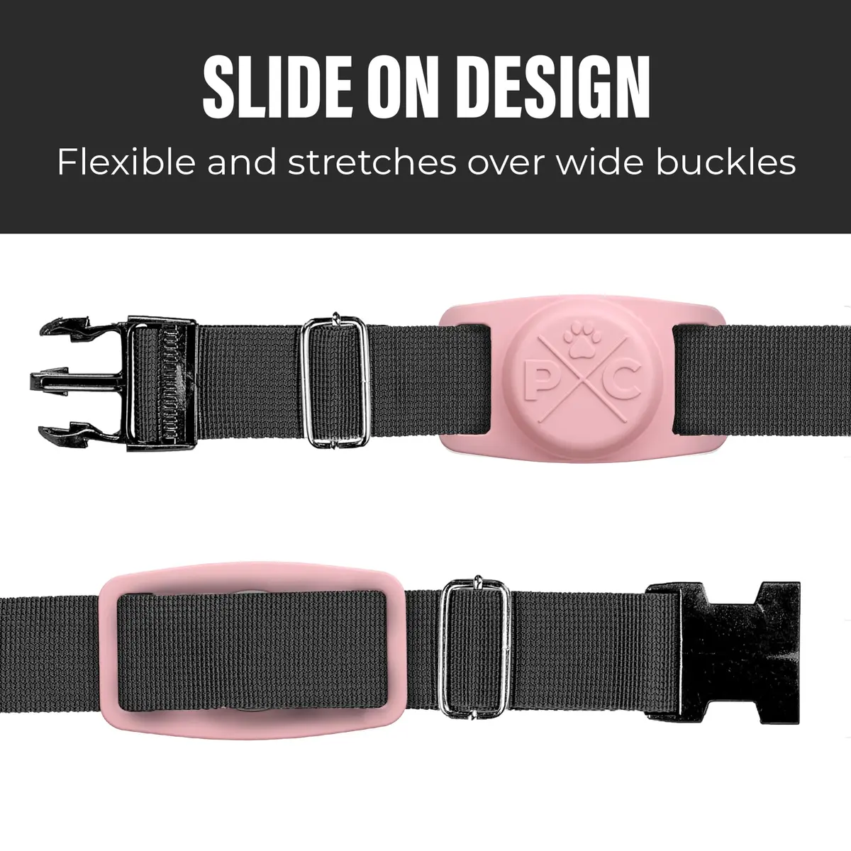 Pup Culture Airtag Dog Collar Holder Case | Pink Silicone Loop for Apple AirTag GPS Pet Tracker (1.5 inch Collar Fit) - view 4