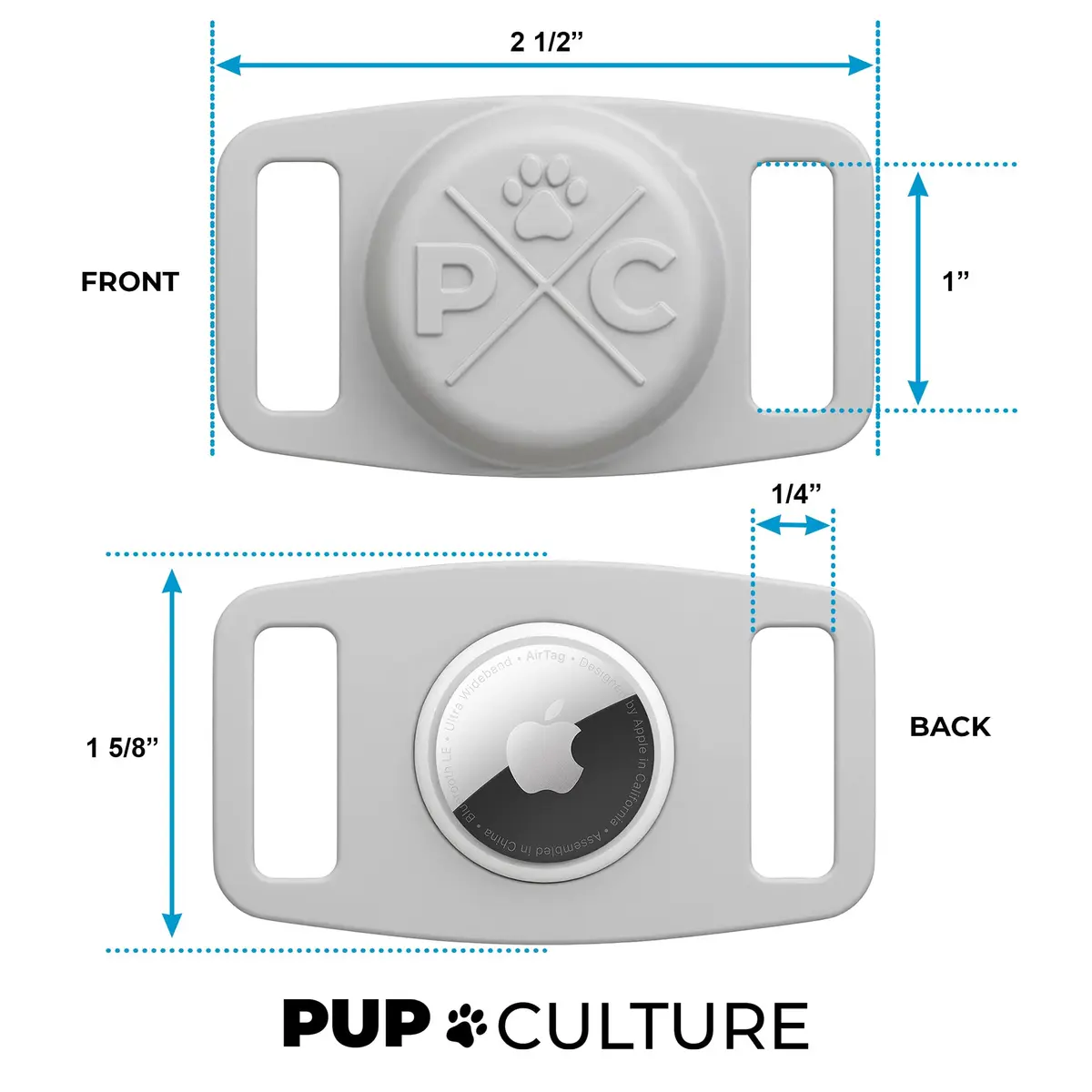 Pup Culture AirTag Dog Collar Holder Grey | Durable Silicone Case for 1-Inch Collars | Securely Tracks Pups - view 3