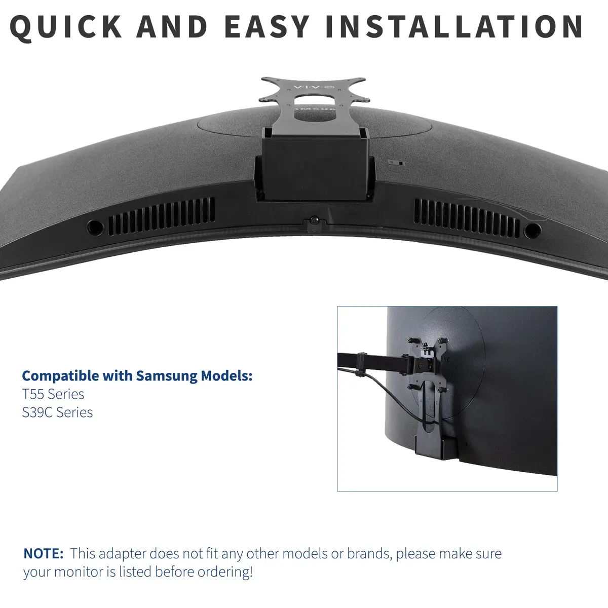 VIVO VESA Adapter for Samsung T55 Series Monitors | Steel, Black, 75x75/100x100mm - view 4