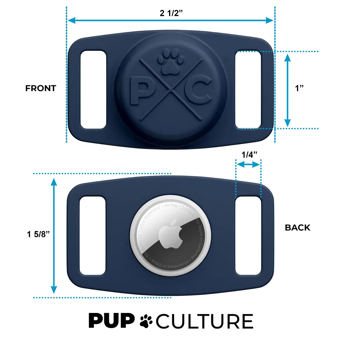 Pup Culture AirTag Dog Collar Holder | Navy Silicone | Fits 1-Inch Collars | Apple AirTag Sold Separately - view 3