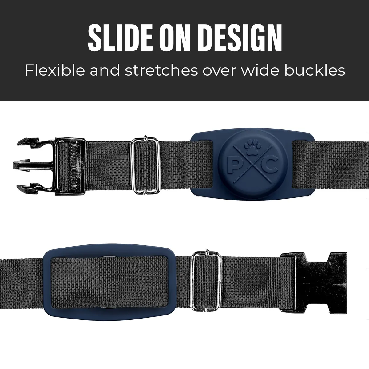 Pup Culture AirTag Dog Collar Holder | Navy Silicone | Fits 1-Inch Collars | Apple AirTag Sold Separately - view 4