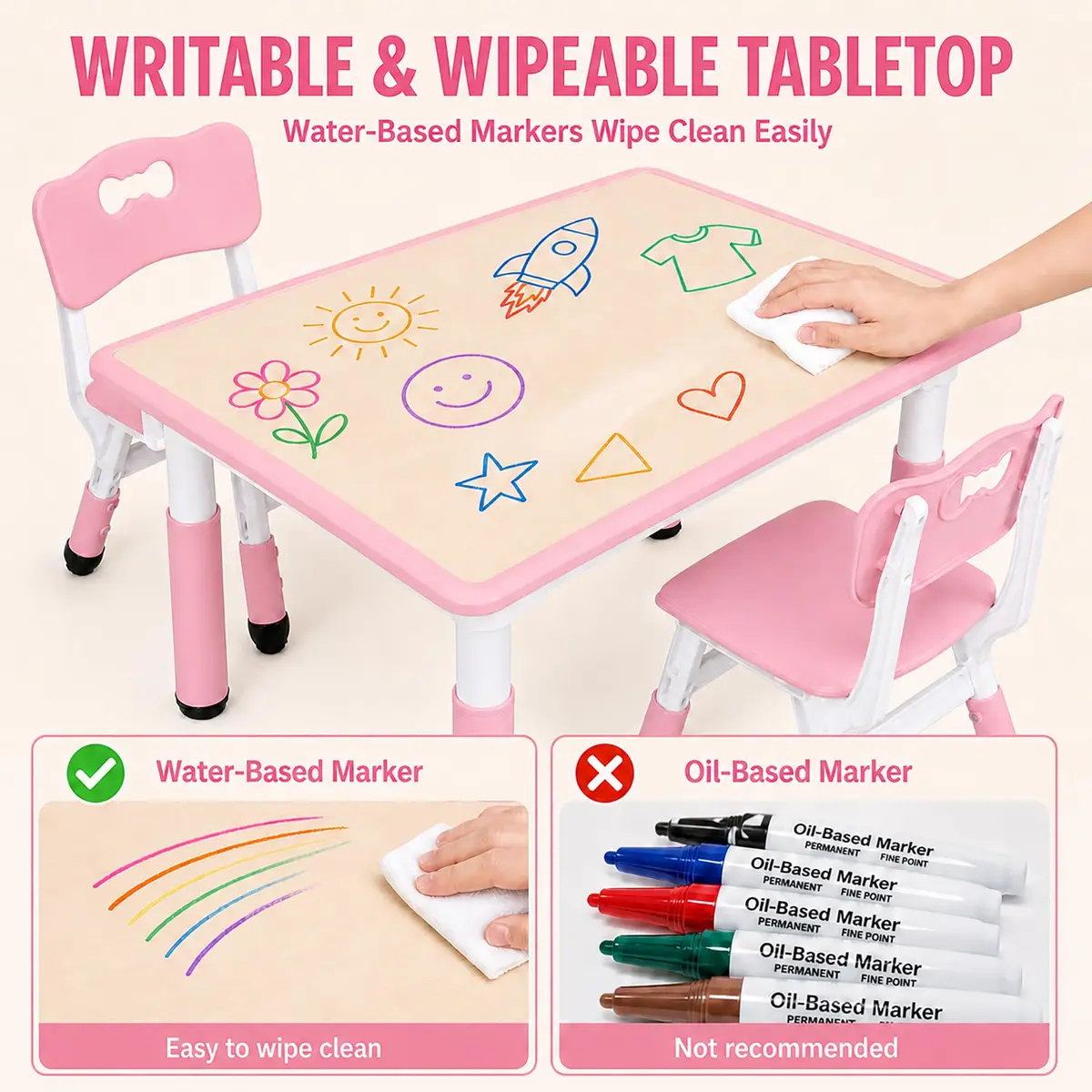 UNICOO Kids Table and Chairs Set, Height Adjustable, Plastic Study Desk for Ages 2-10 | Durable & Easy to Clean - view 5