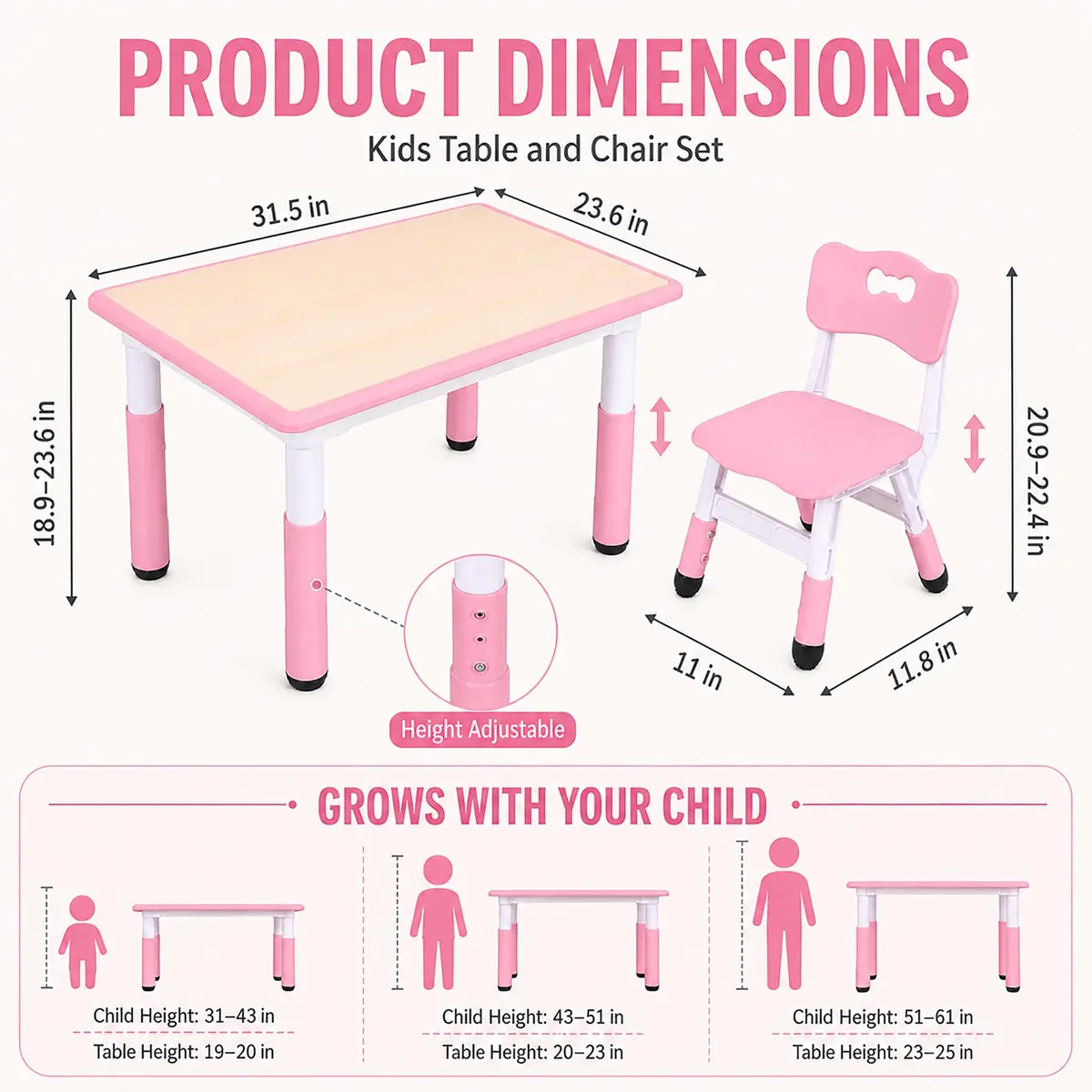 UNICOO Kids Table and Chairs Set, Height Adjustable, Plastic Study Desk for Ages 2-10 | Durable & Easy to Clean - view 2
